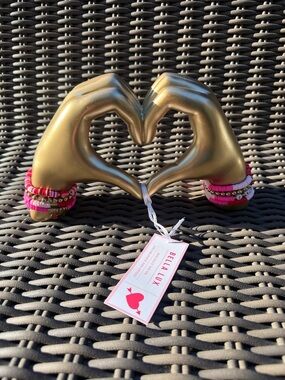 Gold Heart Hands Figurine with Pink Beaded Bracelets - NWT